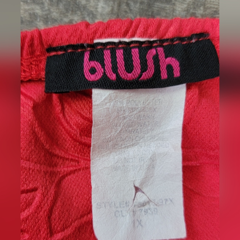 Y2K Strapless Peplum Top w/ Gold Wa Accent Womens 1X Red Embossed Rose By Blush - Picture 6 of 10